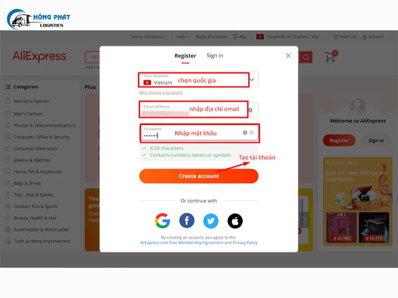 Hướng dẫn đăng ký tài khoản Aliexpress