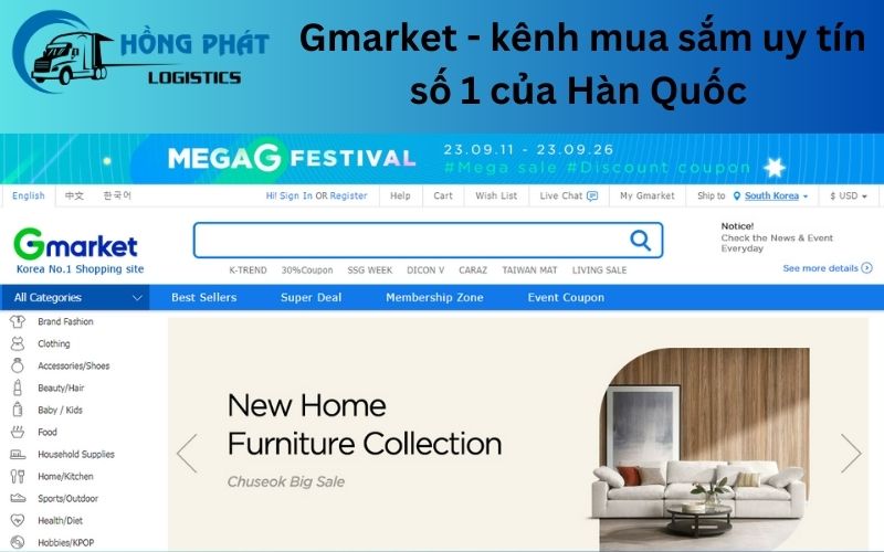 Giao diện kênh mua hàng trực tuyến Gmarket