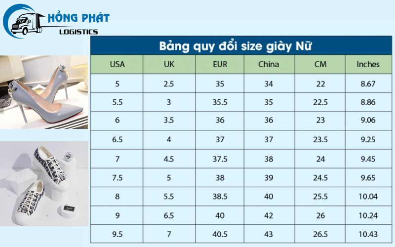 Bảng size giày nữ Trung Quốc