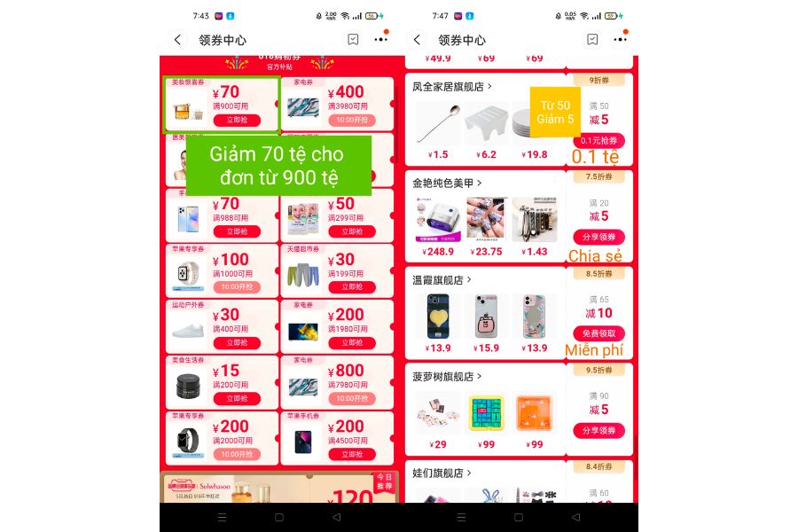 mã giảm giá Taobao