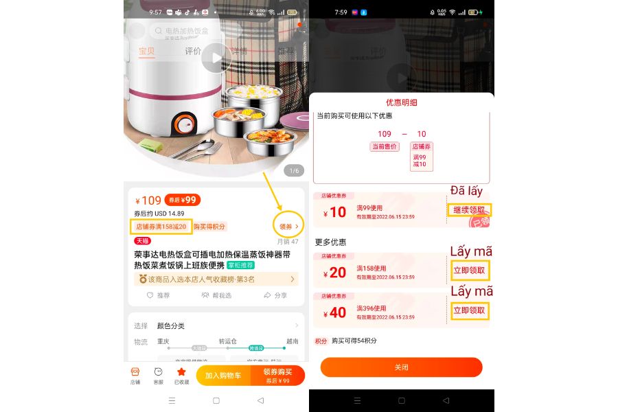 mã giảm giá Taobao