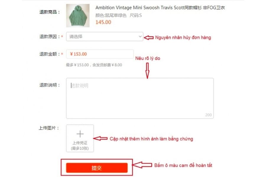 hủy đơn hàng Taobao